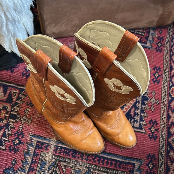 Vintage 70s RARE Acme floral and leaf Heeled Western mid calf boot sz 8.5 - Picture 7 of 16